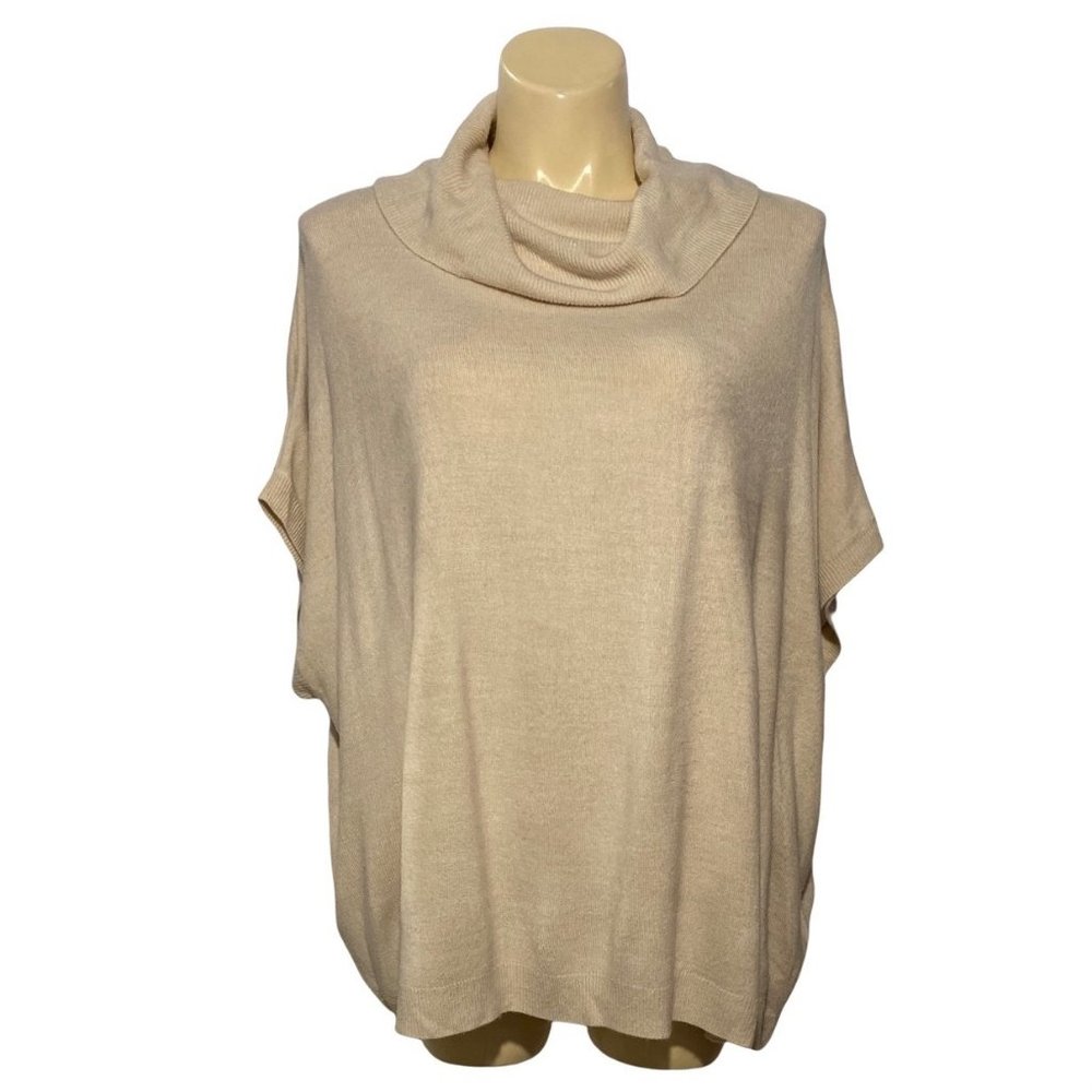 Nouveaux XL Sweater Poncho Oversized Comfy Natural Beige Cowlneck Tunic Cute